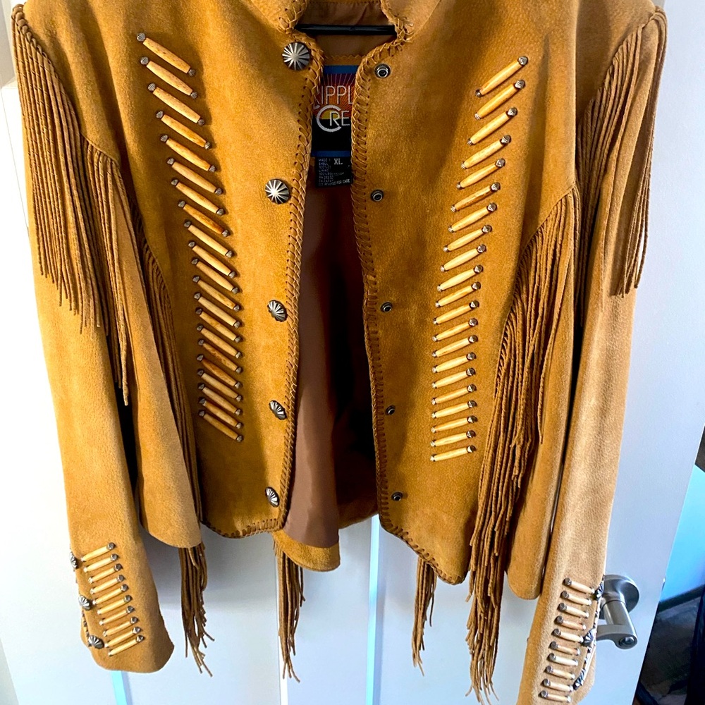 Fringe Leather Jacket in Tan